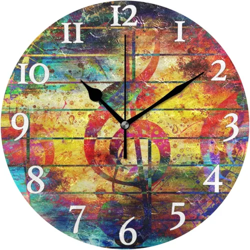 Miniatura 8 de Naanle Reloj de pared redondo con diseño de gato con pintura al óleo, Van Gogh, silencioso, sin tictac, funciona con pilas, para decoración