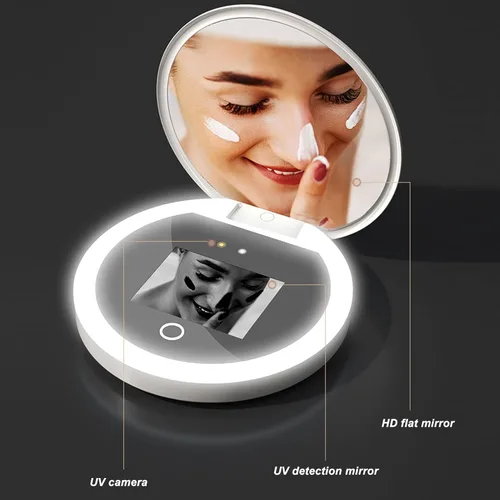 Miniatura 3 de Espejo compacto de viaje, espejo portátil de maquillaje iluminado de 3.5 pulgadas con aumento 2X y cámara de prueba de protección solar para mujeres