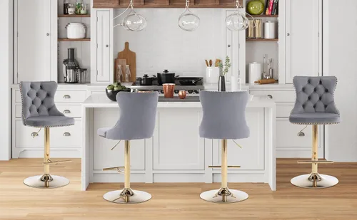 Miniatura 216 de Aoowow Juego de 2 taburetes de bar giratorios, taburetes de bar ajustables con respaldo de terciopelo copetudo, sillas de bar modernas tapizadas