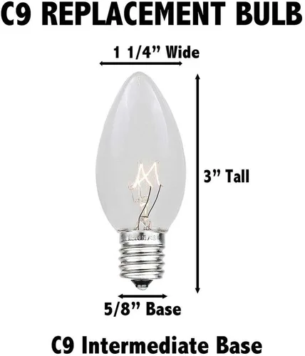 Miniatura 6 de Novelty Lights Paquete de 25 bombillas de repuesto de cerámica C9 para exteriores, azul, base intermedia E17/C9, 7 W