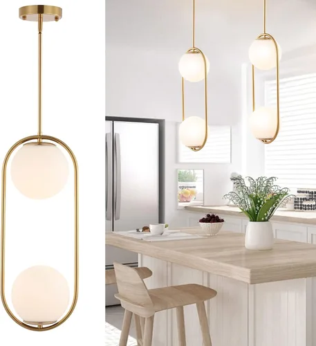 Miniatura 13 de BYOLIIMA Lámpara Colgante Moderna de Globo Níquel Cepillado Candelabro 1-Luz Mediados de Siglo Luminaria Colgante de Techo Pantallas de Vidrio