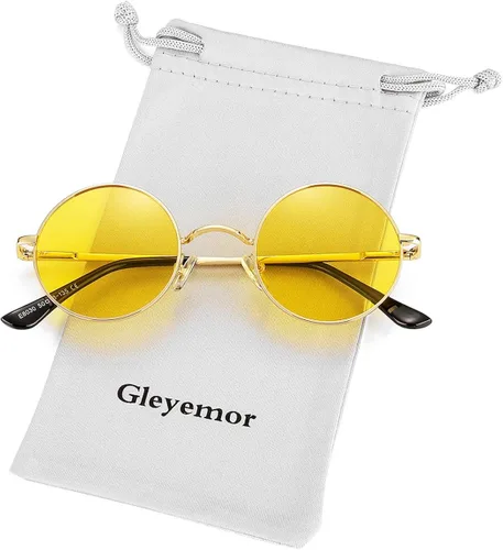 Gleyemor John Lennon - Gafas de sol polarizadas pequeñas redondas para hombres y mujeres, diseño de círculos hippie, color rojo y amarillo