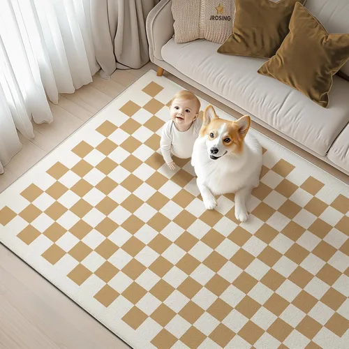 Miniatura 11 de Alfombra lavable de 3 x 5 pulgadas, diseño de tablero de ajedrez arcoíris colorido moderno, plegable, alfombra de área pequeña, de pelo bajo