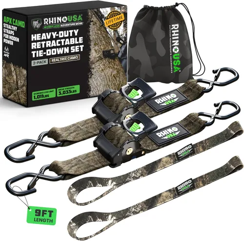 Miniatura 8 de Rhino USA Correas de carraca retráctiles (paquete de 2) - 2 pulgadas x 3 metros (1,376 kg de fuerza de rotura) - Correas de amarre auto-retractiles