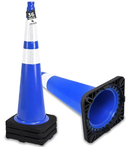 Miniatura 30 de BESEA Paquete de 4 conos de tráfico azules de 12 pulgadas con collar reflectante de 4 pulgadas, conos de seguridad de PVC resistentes con base