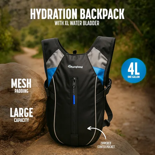 Miniatura 2 de Mochila de senderismo con bolsa de agua XL (4L, 135 onzas), bolsa de hidratación de boca ancha con válvula de mordida a prueba de fugas, apertura