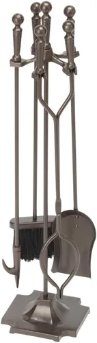 Miniatura 7 de Uniflame F-1634 - Juego de fuego de 5 piezas con asas de bola y base de pedestal, bronce Ball Handles and Pedestal Base