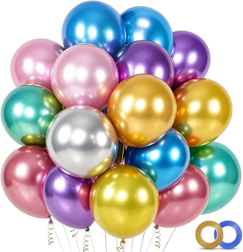Miniatura 39 de ASIYUHY 100 globos de fiesta de colores surtidos de 12 pulgadas, globos arcoíris con cinta de 65 pies, globos coloridos de látex grueso, globos