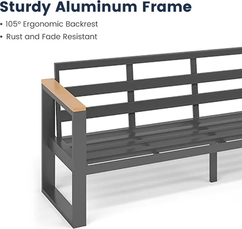 Miniatura 7 de Sundale Outdoor Muebles de patio, sofá de aluminio para todo tipo de clima, sofá de metal para exteriores de 3 asientos con cojín de olefina de 6