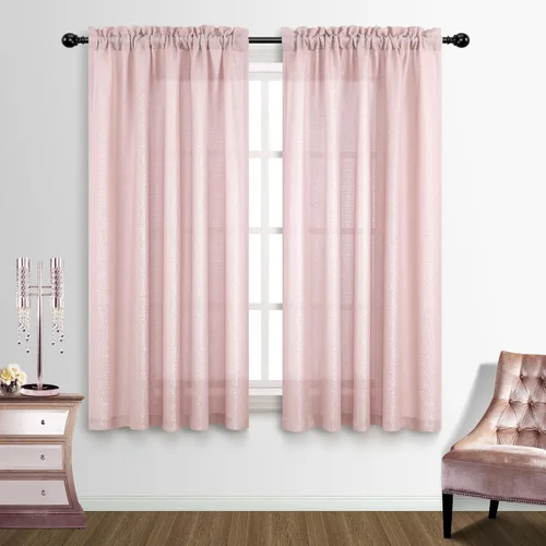 Mrs.Naturall Cortinas semitraslúcidas con purpurina y bolsillo para barra, color rosa, 45 pulgadas de largo