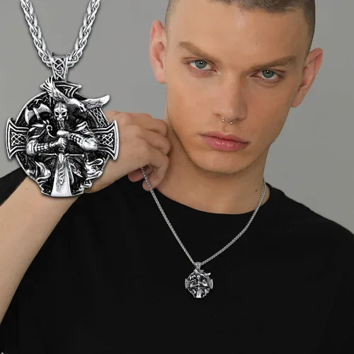 Miniatura 2 de U7 Wiccan Necklace Pagan Pendant Men Women Stainless SteelBlack18K Gold Plated PentagramNorse VikingRaven Occult Necklaces