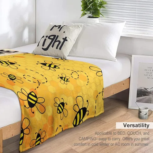 Miniatura 5 de Manta de abeja para niños, suave, mullida y acogedora, 30 x 40 pulgadas, manta de regazo para sofá, oficina, color negro, lindas mantas cálidas