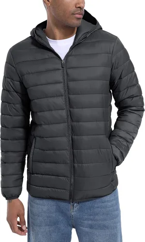 Miniatura 7 de TACVASEN Chaqueta acolchada con capucha para hombre, impermeable, impermeable, con aislamiento, ligera, cortavientos, acolchada