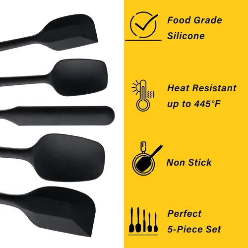 Miniatura 3 de Juego de espátulas de silicona, 5 piezas de espátulas de goma de grado alimenticio para hornear, cocinar y mezclar, resistentes al calor alto, Negro