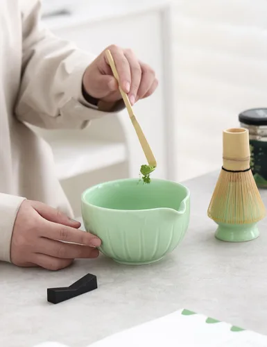 Miniatura 2 de TANG PIN Juego de matcha – Tazón de matcha con boquilla y batidor, 15 onzas, cuchara de matcha, soporte para batidor de matcha (soporte de Chasen)