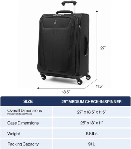 Miniatura 7 de Travelpro Maxlite 5 - Juego de 2 piezas de equipaje de mano de tela, expandibles con 4 ruedas giratorias, bolso blando para debajo del asiento, Negro