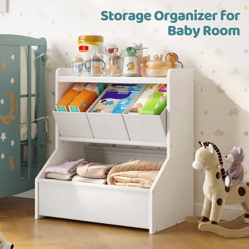 Miniatura 6 de FOUCSSOMEI Organizador de almacenamiento de juguetes para niños, estantería y organizador de juguetes con contenedores de almacenamiento, gabinete