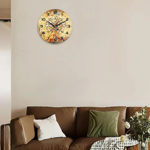 Miniatura 7 de Reloj de pared vintage, funciona con pilas, reloj de árbol para sala de estar, dormitorio, baño, cocina, 10 pulgadas Árbol de la vida vintage