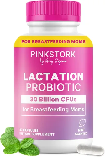 Pink Stork Probiótico de lactancia – 30 mil millones de UFC probióticos posnatales multicepa para mujeres que amamantan – Apoya la leche materna y