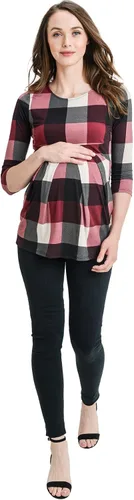 Miniatura 47 de LaClef - Blusa de maternidad para mujer, cuello redondo, manga 3/4, plisada al frente, estilo peplum