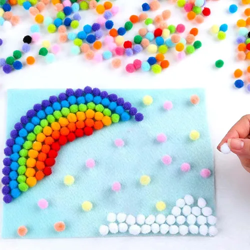 Miniatura 4 de Caydo 2400 pompones de 0.39 pulgadas, bolas de pompones pequeñas multicolor con 100 ojos ondulados para niños, proyectos de manualidades