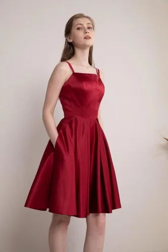 Miniatura 4 de Tianzhihe Vestidos cortos de satén para adolescentes 2024 con tirantes delgados, vestidos de fiesta de cóctel con bolsillos