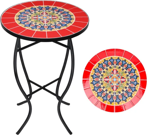Miniatura 8 de VCUTEKA Mesa auxiliar de mosaico, mesa auxiliar redonda de 21" con tapa de baldosas cerámicas de 14", mesa auxiliar de acento para patio