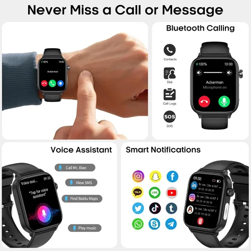 Miniatura 5 de Yowow BIT Reloj inteligente para hombres y mujeres (recepción/hacer llamadas), monitor de actividad física IPS de 1.96 pulgadas, frecuencia