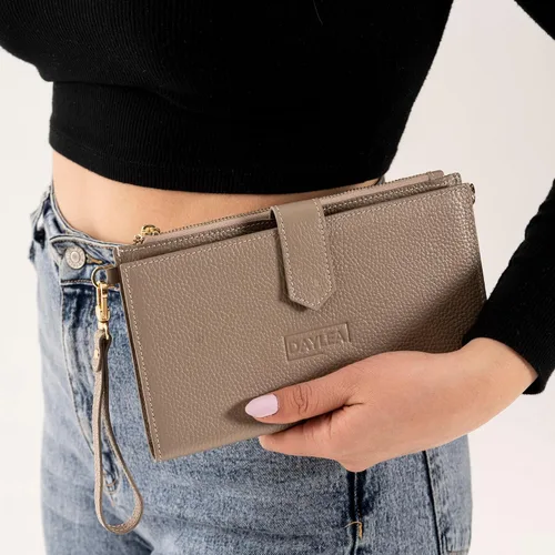 Miniatura 8 de Cartera de cuero genuino para mujer con protección RFID, cartera plegable para teléfono celular, con cremallera, diseño delgado, con múltiples