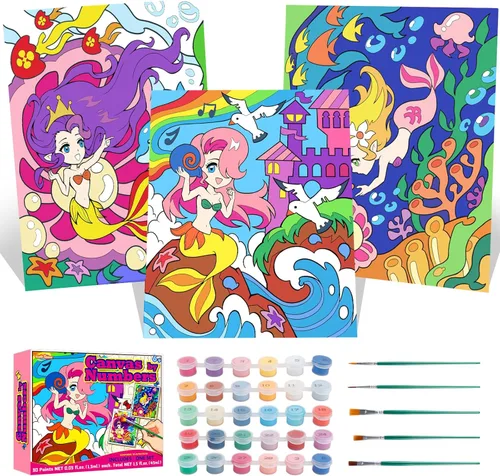 Miniatura 10 de Sixth Space Pintura por números para niños de 4 a 8 años, pintura al óleo acrílica preimpresa para principiantes, incluye lienzo enmarcado