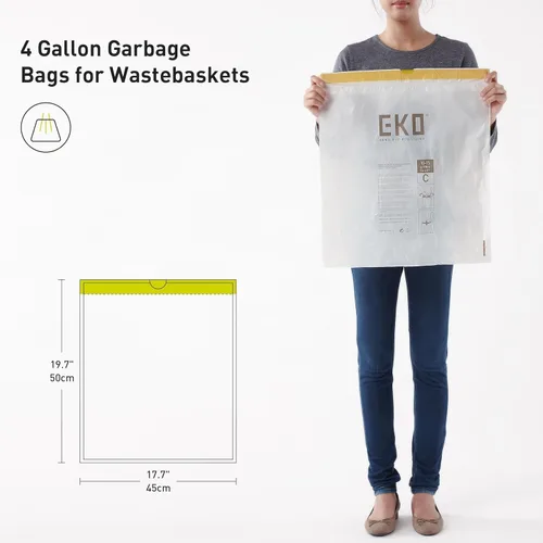 Miniatura 9 de EKO 4 galones / 10-15 litros, 80 bolsas de basura pequeñas con cordón, bolsas de basura extrafuertes sin perfume, rollo fácil de dispensar