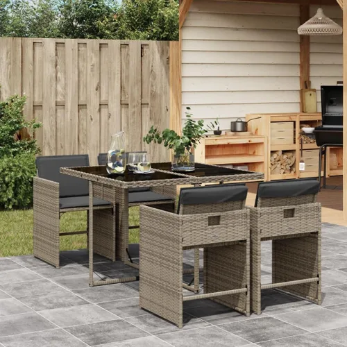 Miniatura 31 de 11-Piece Brown Poly Rattan Patio Dining Set with Cream Cushions Outdoor Furniture Foldable Chairs Tempered Glass Table for Garden Backyard Patio