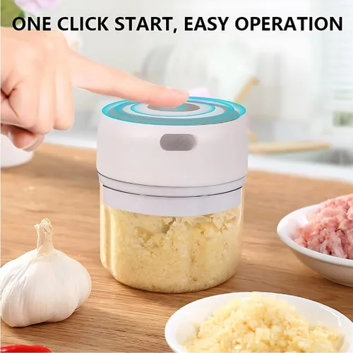 Miniatura 4 de Mini procesador eléctrico de alimentos y picadora de ajo, 8.5 fl oz recargable por USB, picadora inalámbrica de un solo toque con 3 cuchillas de 8.5