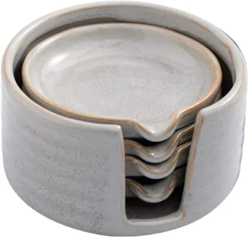 Soporte de cuchara de cerámica, juego de 4 accesorios de cocina para utensilios (gris)