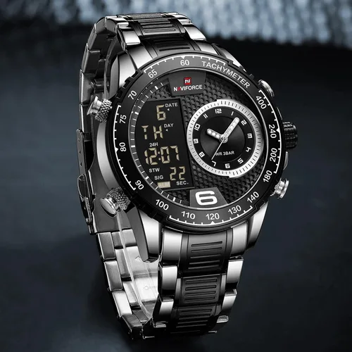 Miniatura 2 de NAVIFORCE Reloj para hombre reloj de cuarzo digital de doble pantalla multifuncional de acero inoxidable