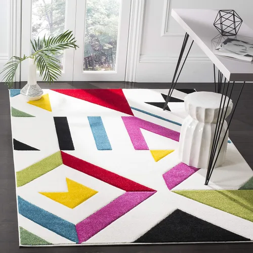 Miniatura 6 de SAFAVIEH Hollywood Collection - Alfombra de pasillo, 2 pies 3 pulgadas x 6 pies, color marfil y rosa, diseño moderno de mediados de siglo,