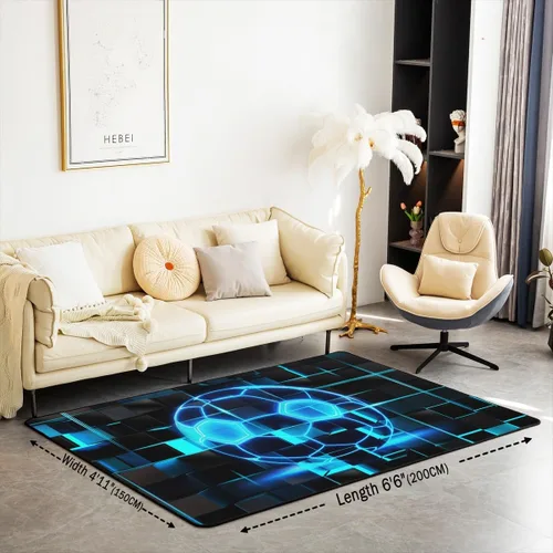 Miniatura 2 de Erosebridal Tapete de fútbol para interiores de 3 x 5 pulgadas, alfombra de fútbol neón para niños, adolescentes, hombres, brillantes, geométricas