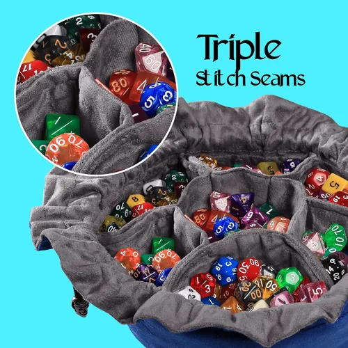 Miniatura 5 de CardKingPro Bolsas Inmensas para Dados con Bolsillos - Azul - Capacidad para 150+ Dados - Gran Organizador para Acaparadores de Dados, Perfecto