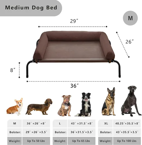 Miniatura 2 de Cama elevada para perros con enfriamiento - Cuna elevada para perros medianos al aire libre con malla transpirable, cuna elevada portátil para Marrón