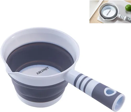 Cucharón de agua, cuchara de baño plegable, cuchara de agua de plástico para viajes, tabo, utilizado en cocina, jardín, baño (gris)
