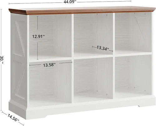 Miniatura 10 de IRONCK Organizador de almacenamiento de 6 cubos, estante de madera con almacenamiento, estantería de granja para dormitorio, sala de estar y oficina