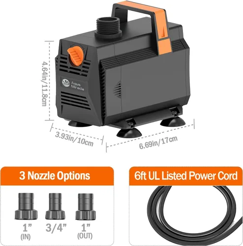 Miniatura 6 de AquaMiracle Bombas de agua para acuario de 1050 GPH (4000L/H, 55 W), bomba de agua sumergible con control de flujo para fuente, cascada, estatua