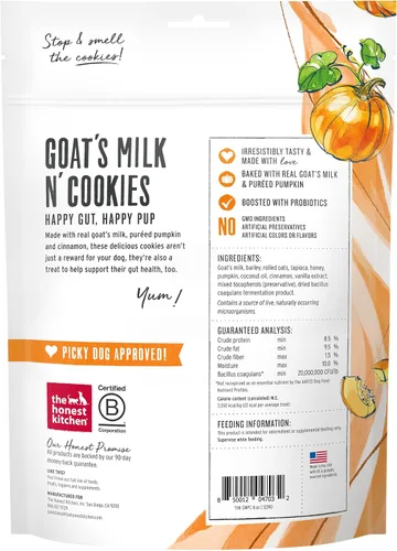 Miniatura 2 de The Honest Kitchen Galletas con Leche de Cabra y Galletas: Lentamente Horneadas con Calabaza, Bolsa de 8 oz