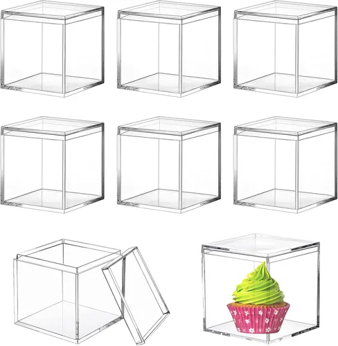 Miniatura 13 de KissYou Caja de acrílico con tapa, caja de exhibición transparente, 8 piezas de plástico cuadrado cubo transparente, caja de almacenamiento
