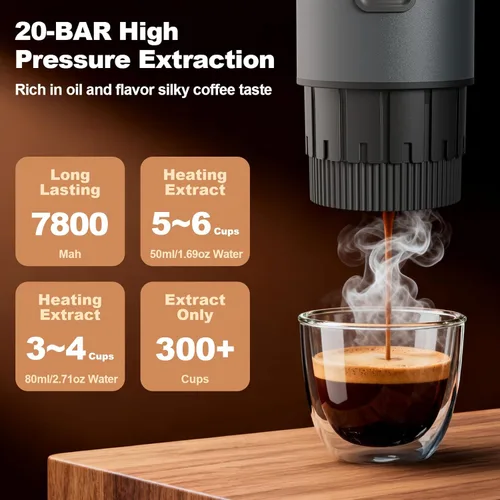 Miniatura 5 de Cafetera portátil, juego de máquina de café espresso eléctrica 3 en 1, cafetera autocalentable recargable con bolsa de transporte y soporte de café