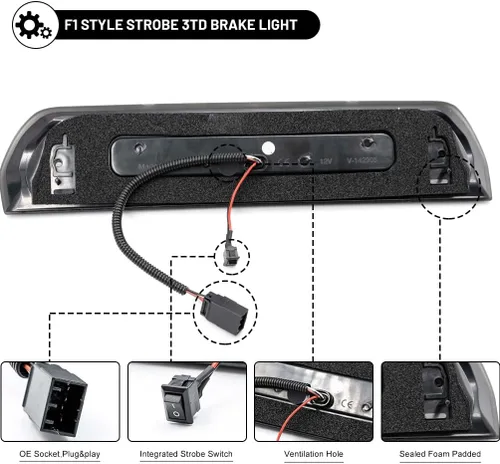 Miniatura 2 de Para RAM 1500, tercera luz de freno de repuesto para 2002-2009 D0dge RAM 1500 2500 3500 Pickup Lente ahumada LED roja 3ª luz de freno estroboscópica