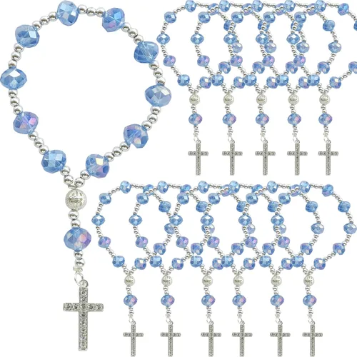 Miniatura 13 de 12 pulseras de rosario de cristal con diamantes de imitación, cruz, bautismo, boda, primera comunión, recuerdo de quinceañera, regalo conmemorativo