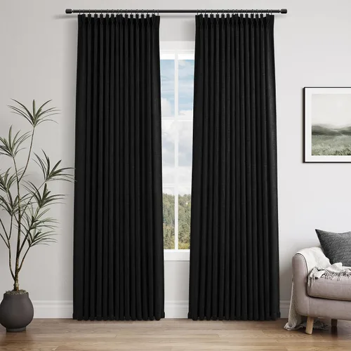 Miniatura 123 de Juego de 2 paneles de cortinas de ventana de cocina beige de 24 pulgadas de largo, con textura de lino, plisadas, filtrantes de luz, semi pequeñas