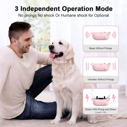 Miniatura 2 de Bousnic Collar de entrenamiento para perros con control remoto, collar de choque de perro de 1000 pies para perros pequeños, medianos y grandes, Rosa