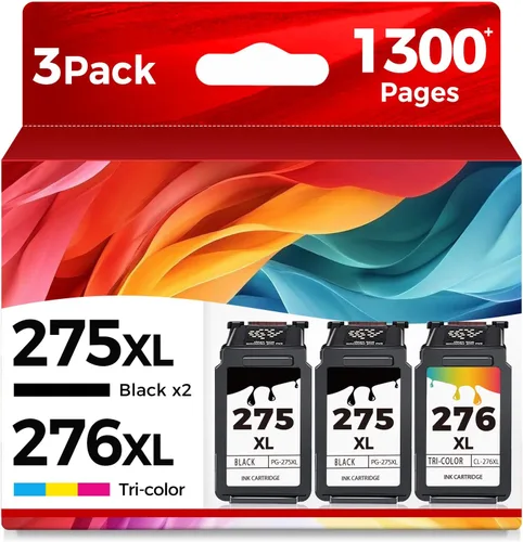 Ubinki 275XL 276XL - Cartucho de tinta compatible con Canon 275 276 PG-275 CL-276 XL PG275 CL276 (2 negros, 1 color, 3 unidades) funciona con TS3522